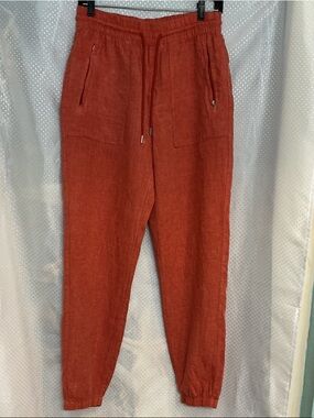 Athleta Rust Drawstring Linen-Blend Joggers